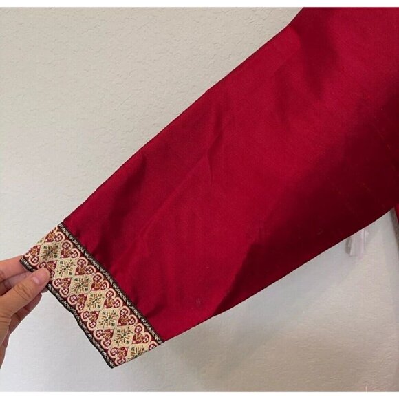 Silk Lore Beth Terrell blouse Jacket shantung Silk Top MEDIUM red gold - Picture 4 of 9